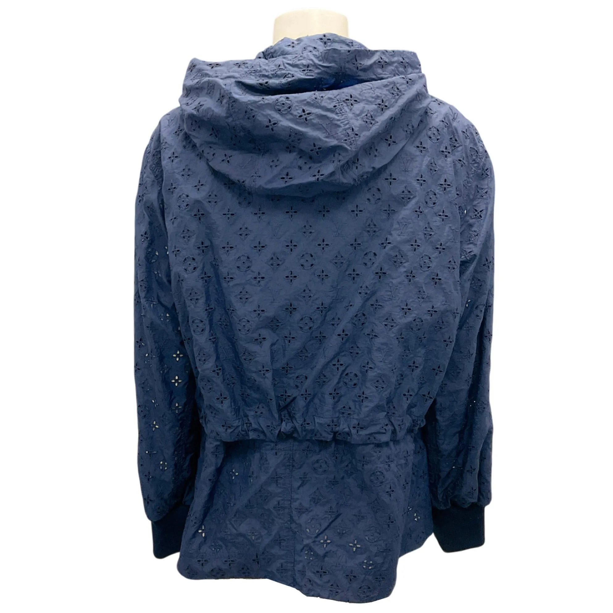 Louis Vuitton Navy Blue Hooded Zip-front Monogram Eyelet Jacket