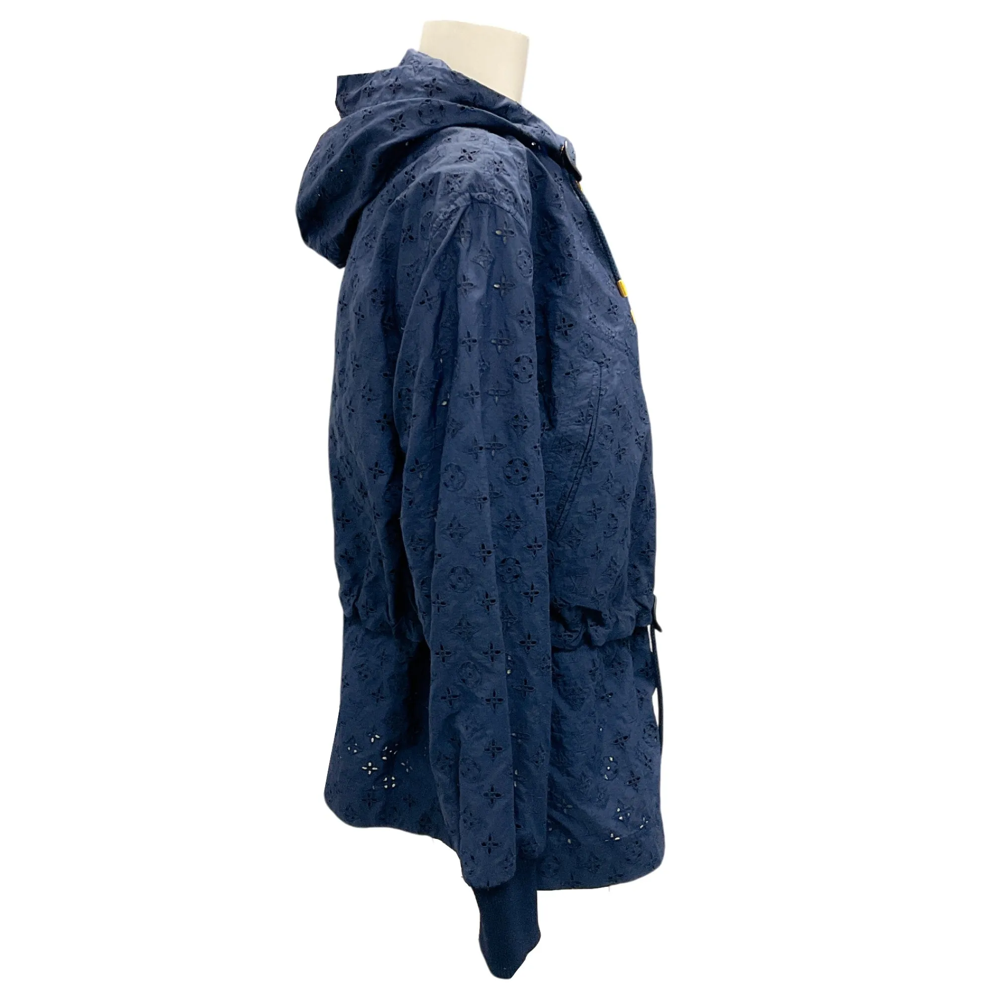 Louis Vuitton Navy Blue Hooded Zip-front Monogram Eyelet Jacket