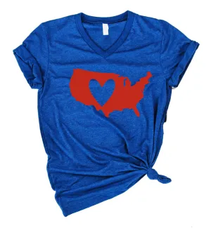Love America Shirt | USA 4th Of July Shirt | Unisex V Neck Shirt