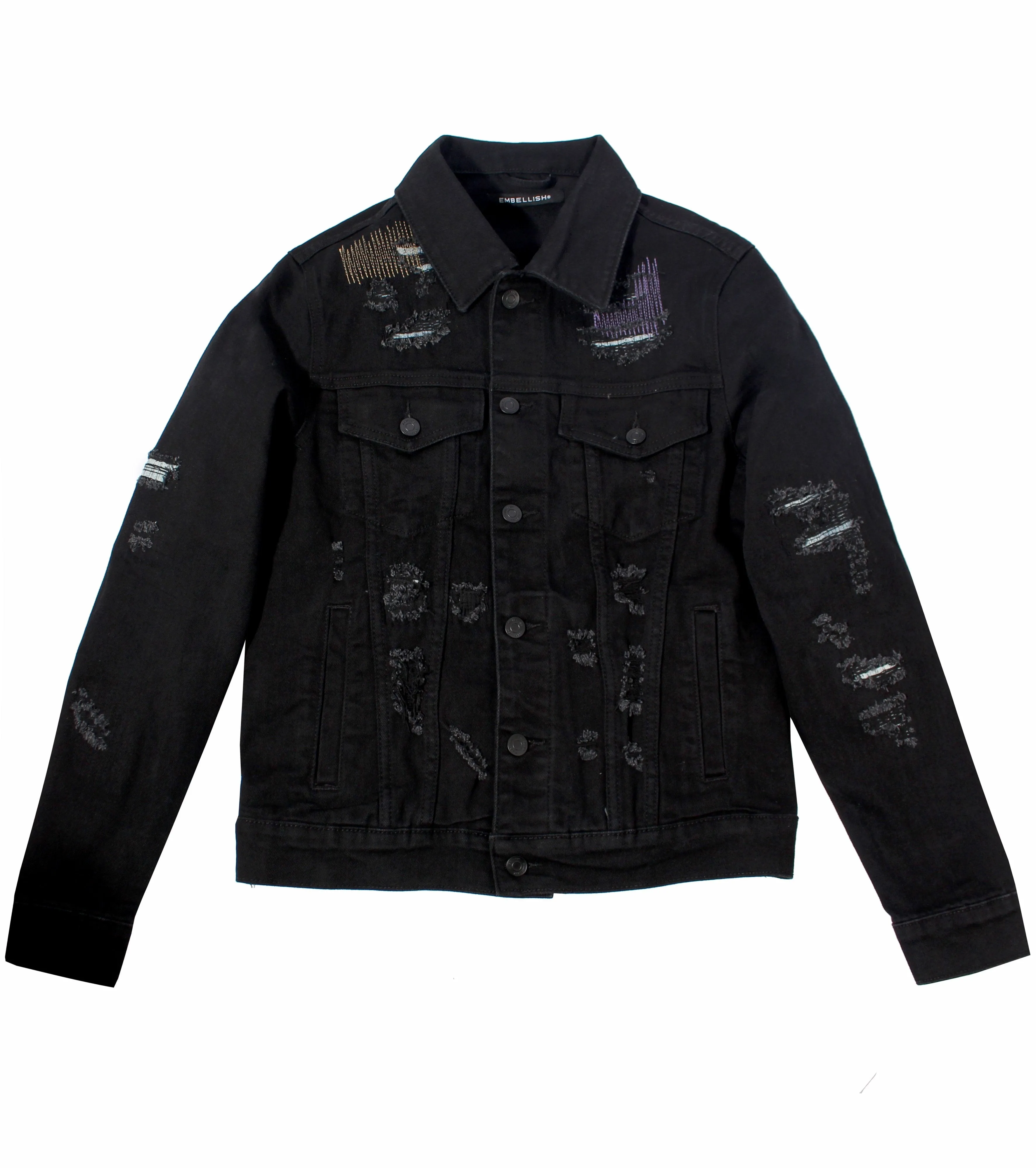 Luke Denim Jacket - Black Distressed