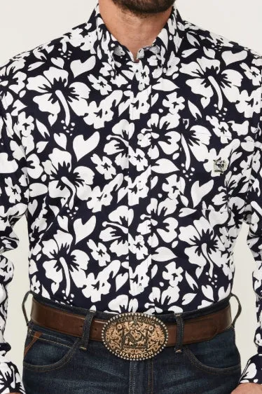 Men's Cinch Navy Floral Long Sleeve Western Shirt