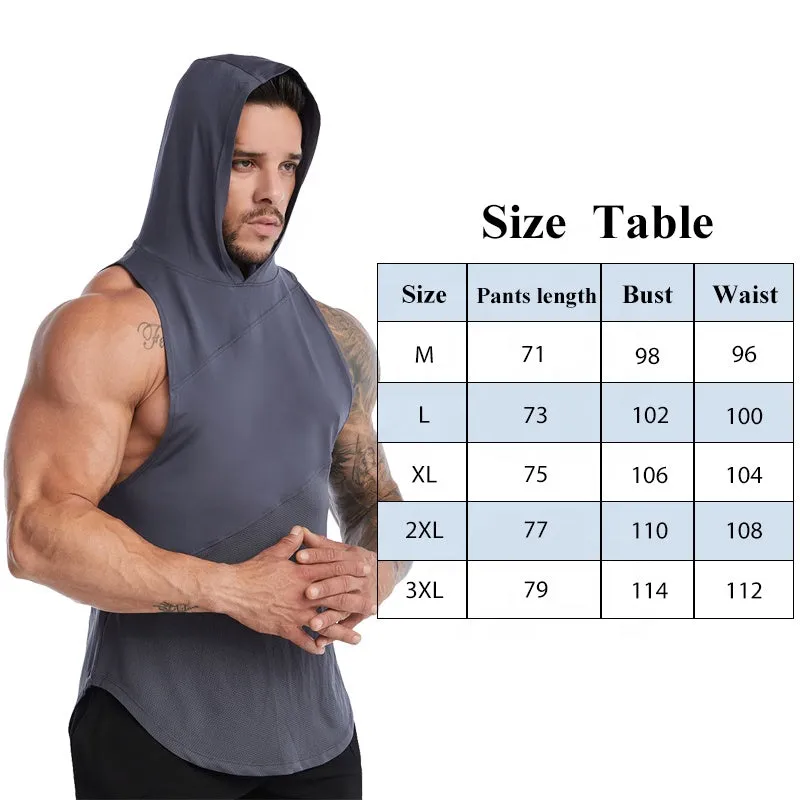 Men's Cross Border High Elasticity Breathable Hooded Loose Sleeveless Tank Top