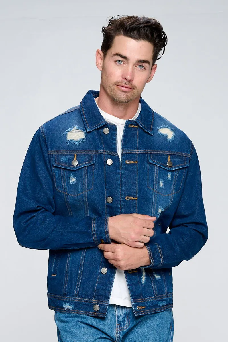 Men's Denim Jacket with Distressed