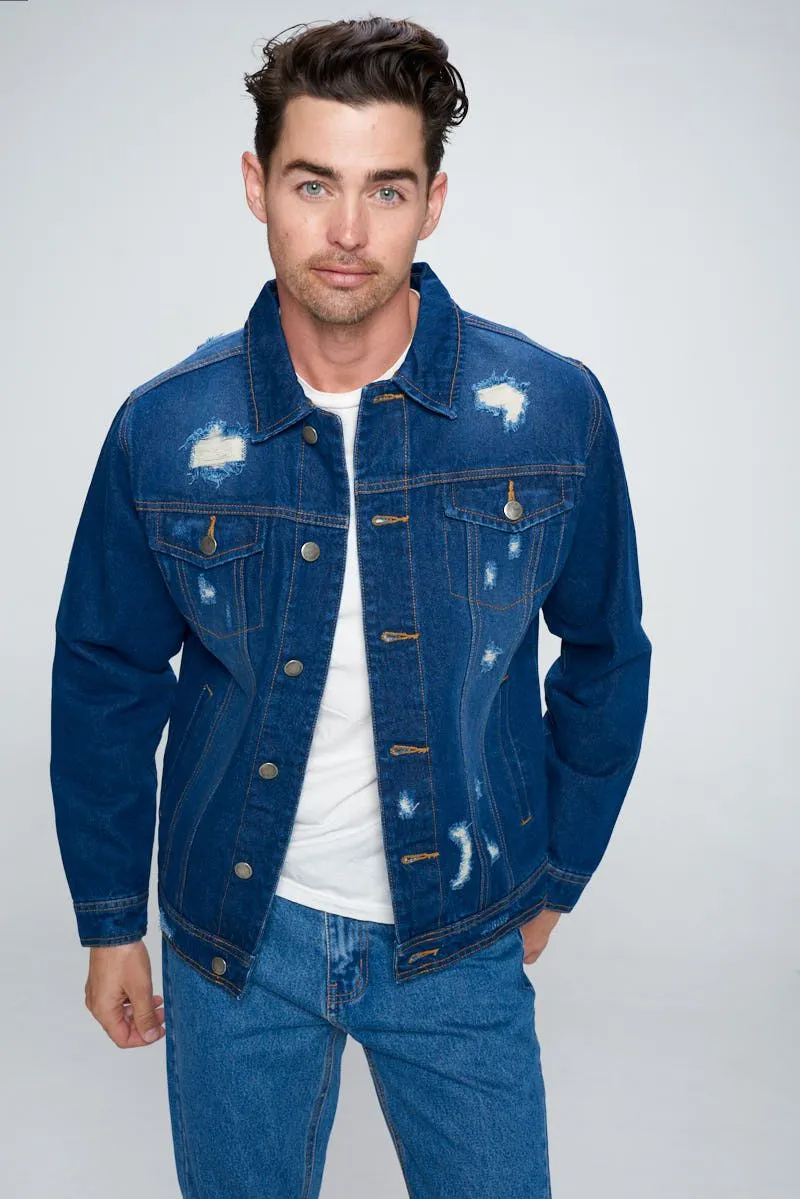 Men's Denim Jacket with Distressed