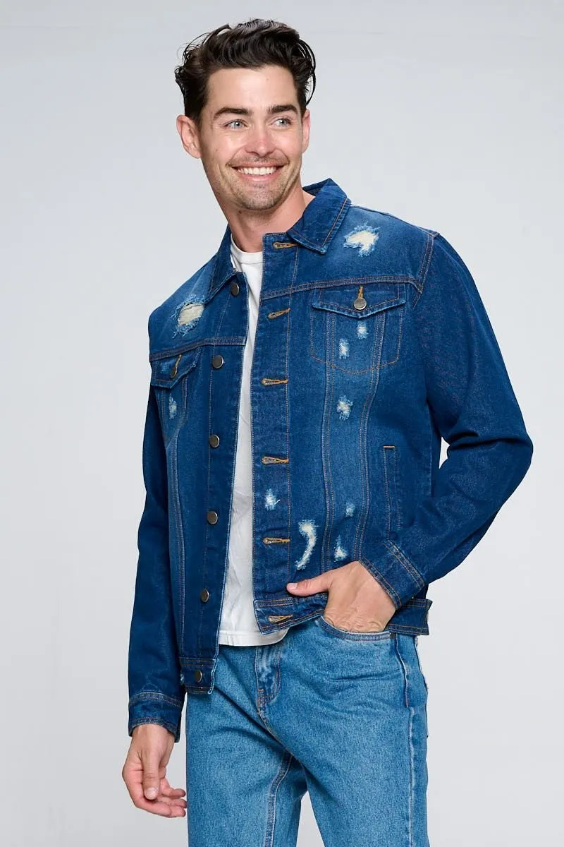 Men's Denim Jacket with Distressed