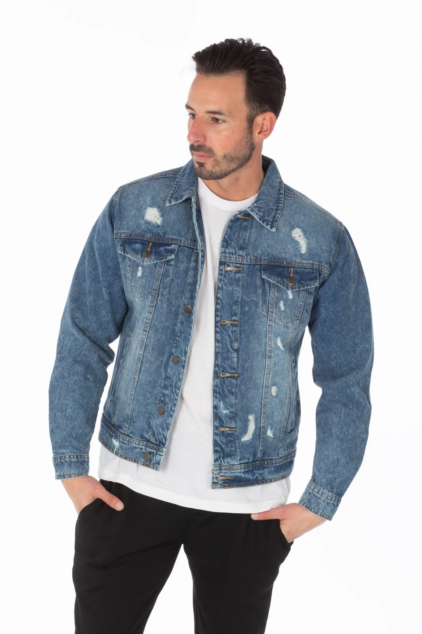 Men's Denim Jacket with Distressed