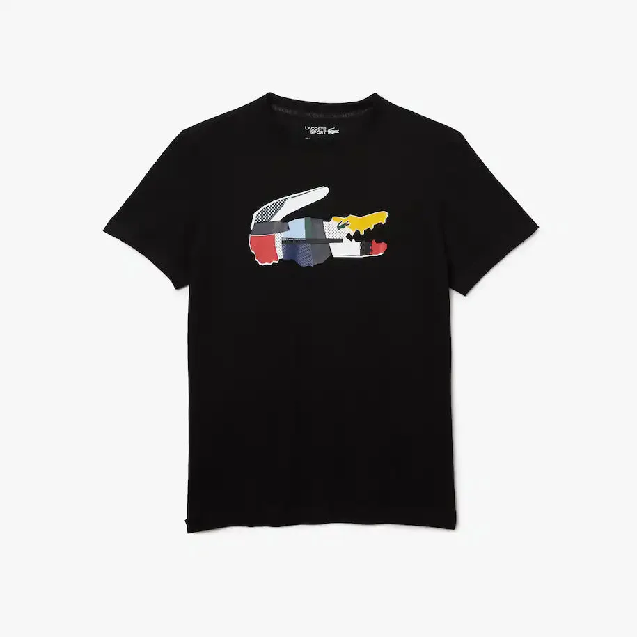 Men's Lacoste SPORT Patchwork Crocodile Print Cotton T-shirt - Black - TH0822