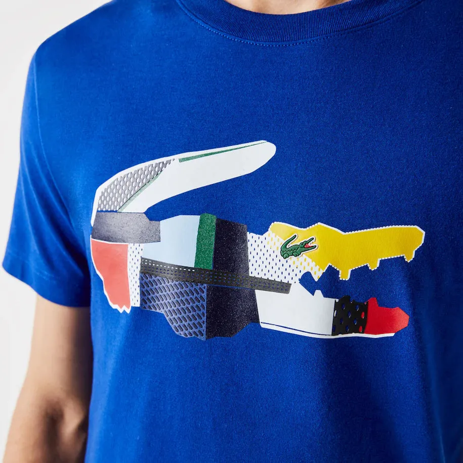 Men's Lacoste SPORT Patchwork Crocodile Print Cotton T-shirt - Blue•BDM - TH0822