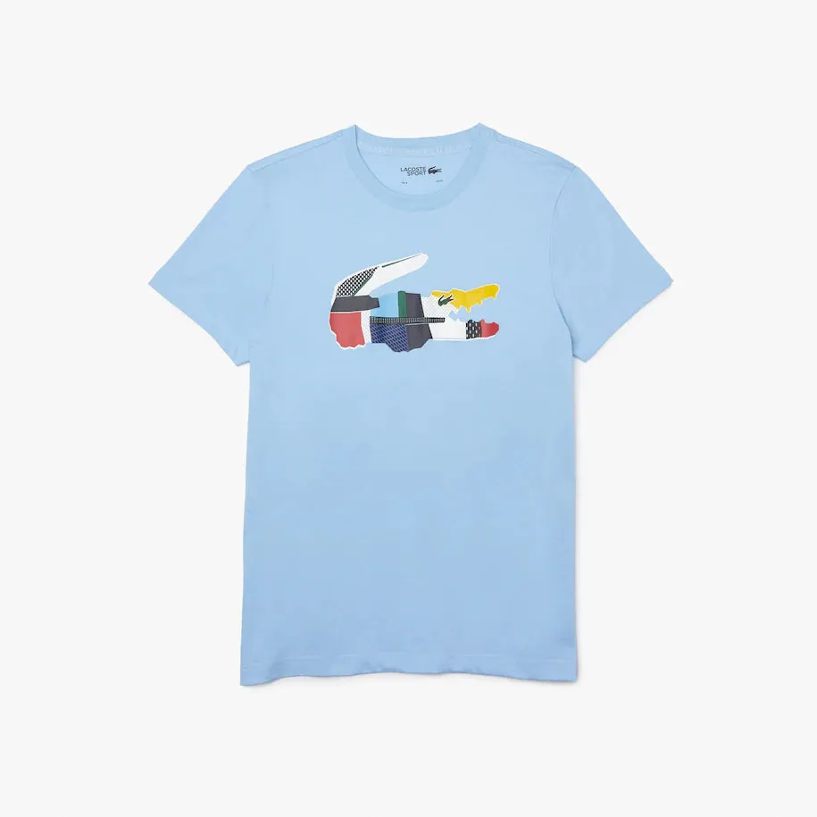 Men's Lacoste SPORT Patchwork Crocodile Print Cotton T-shirt - Blue•HBP- TH0822