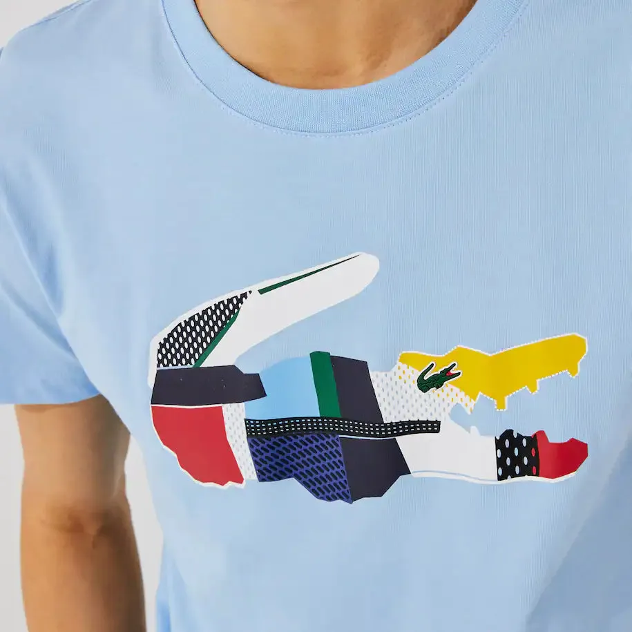 Men's Lacoste SPORT Patchwork Crocodile Print Cotton T-shirt - Blue•HBP- TH0822