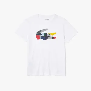 Men's Lacoste SPORT Patchwork Crocodile Print Cotton T-shirt - White - TH0822