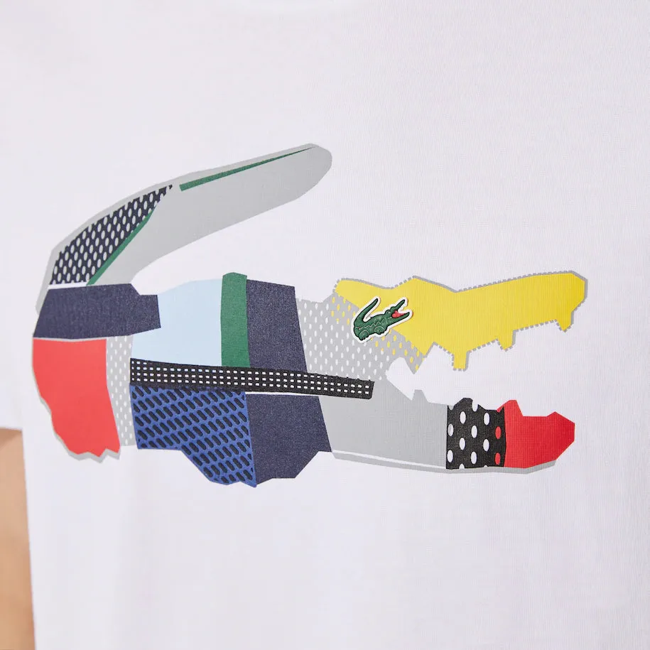Men's Lacoste SPORT Patchwork Crocodile Print Cotton T-shirt - White - TH0822