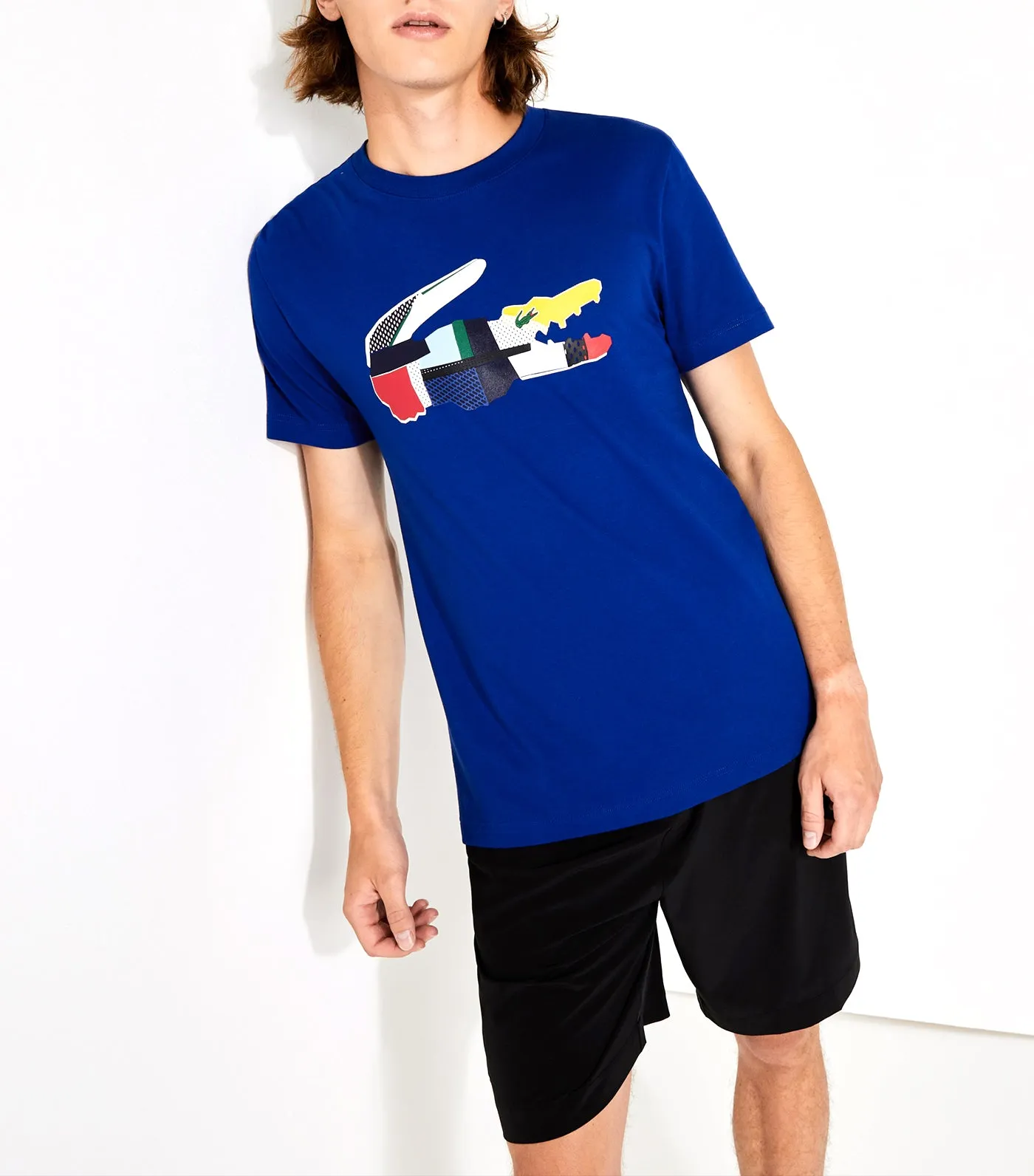 Men's Patchwork Crocodile Print Cotton T-Shirt Cosmic