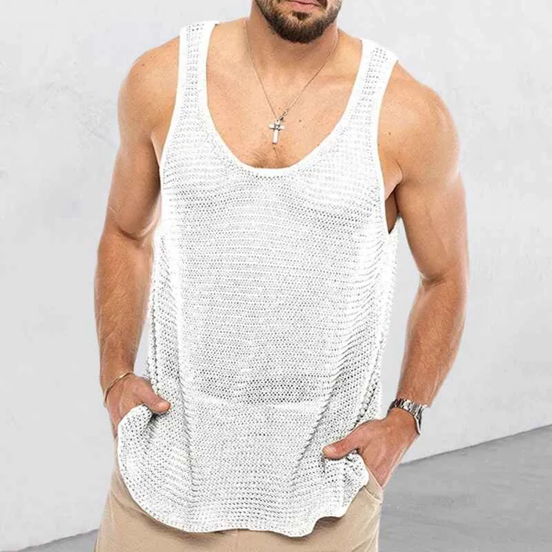 Men's Tank Tops Casual Sleeveless Lightweight Muscle Shirts Knit Loose Cami Shirt Summer Sweater Vest Blouses G083