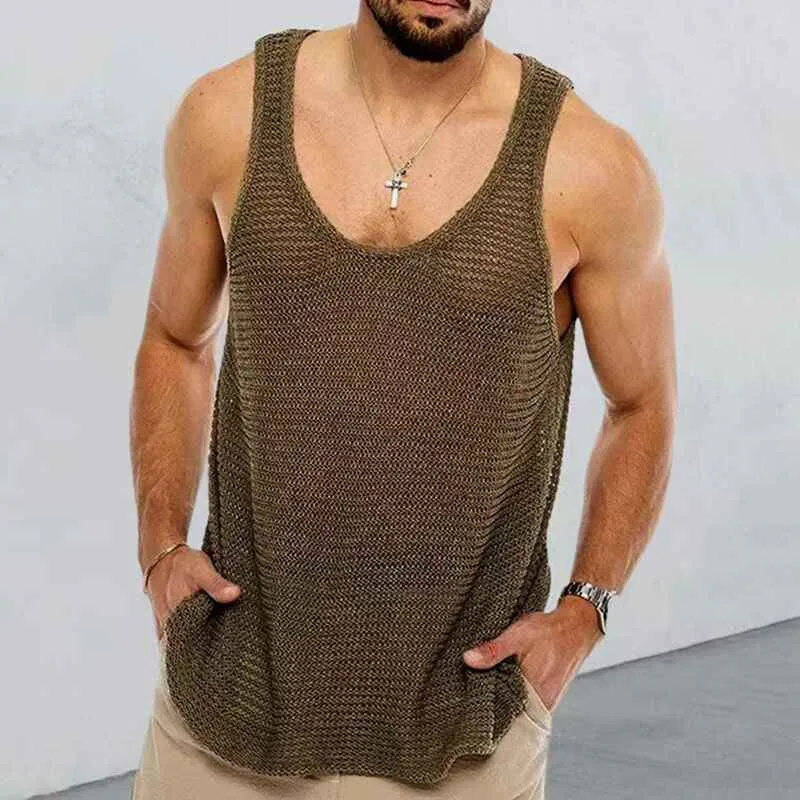 Men's Tank Tops Casual Sleeveless Lightweight Muscle Shirts Knit Loose Cami Shirt Summer Sweater Vest Blouses G083