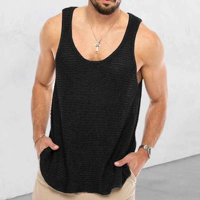 Men's Tank Tops Casual Sleeveless Lightweight Muscle Shirts Knit Loose Cami Shirt Summer Sweater Vest Blouses G083