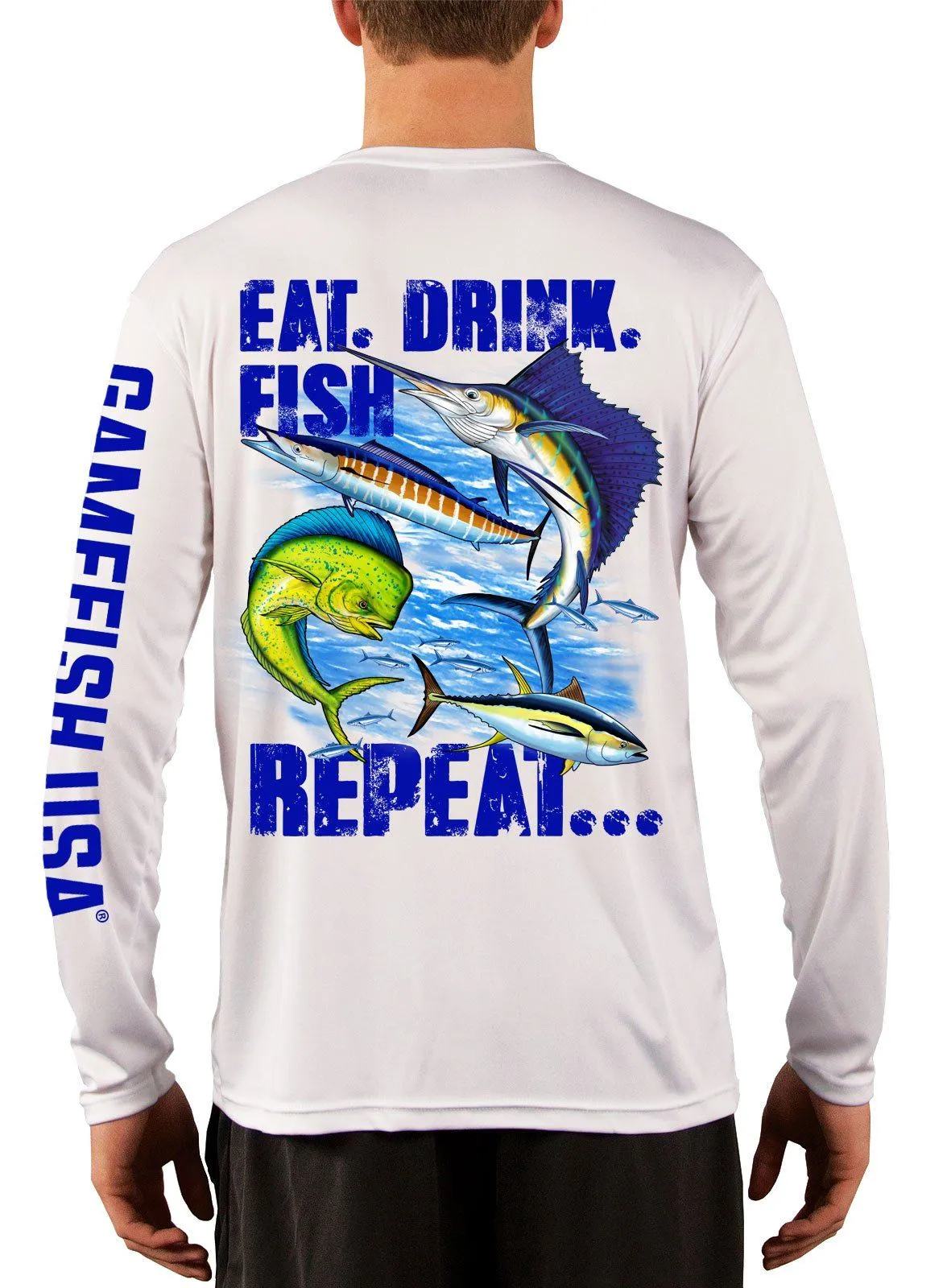 Men's UPF 50 Long Sleeve Microfiber Moisture Wicking Performance Fishing Shirt Gamefish Repeat