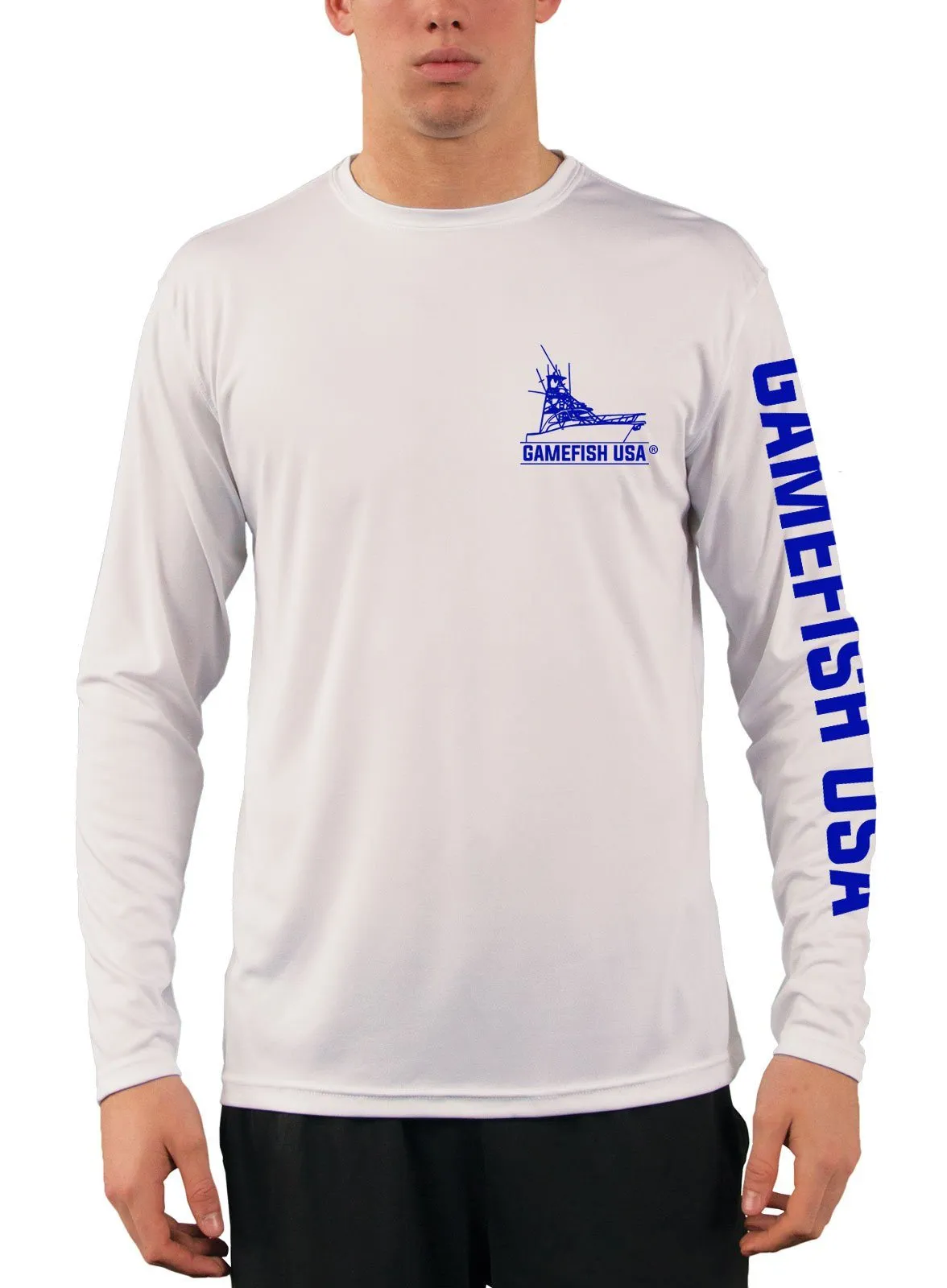 Men's UPF 50 Long Sleeve Microfiber Moisture Wicking Performance Fishing Shirt Gamefish Repeat