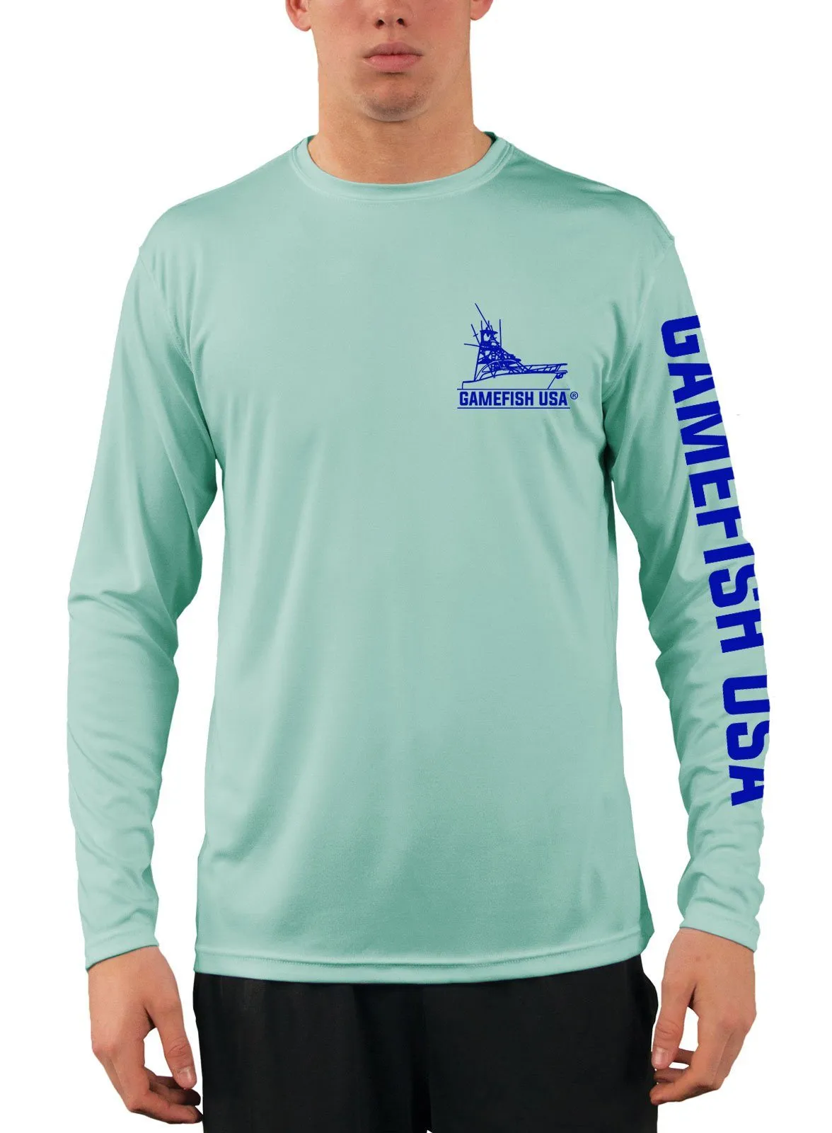 Men's UPF 50 Long Sleeve Microfiber Moisture Wicking Performance Fishing Shirt Gamefish Repeat