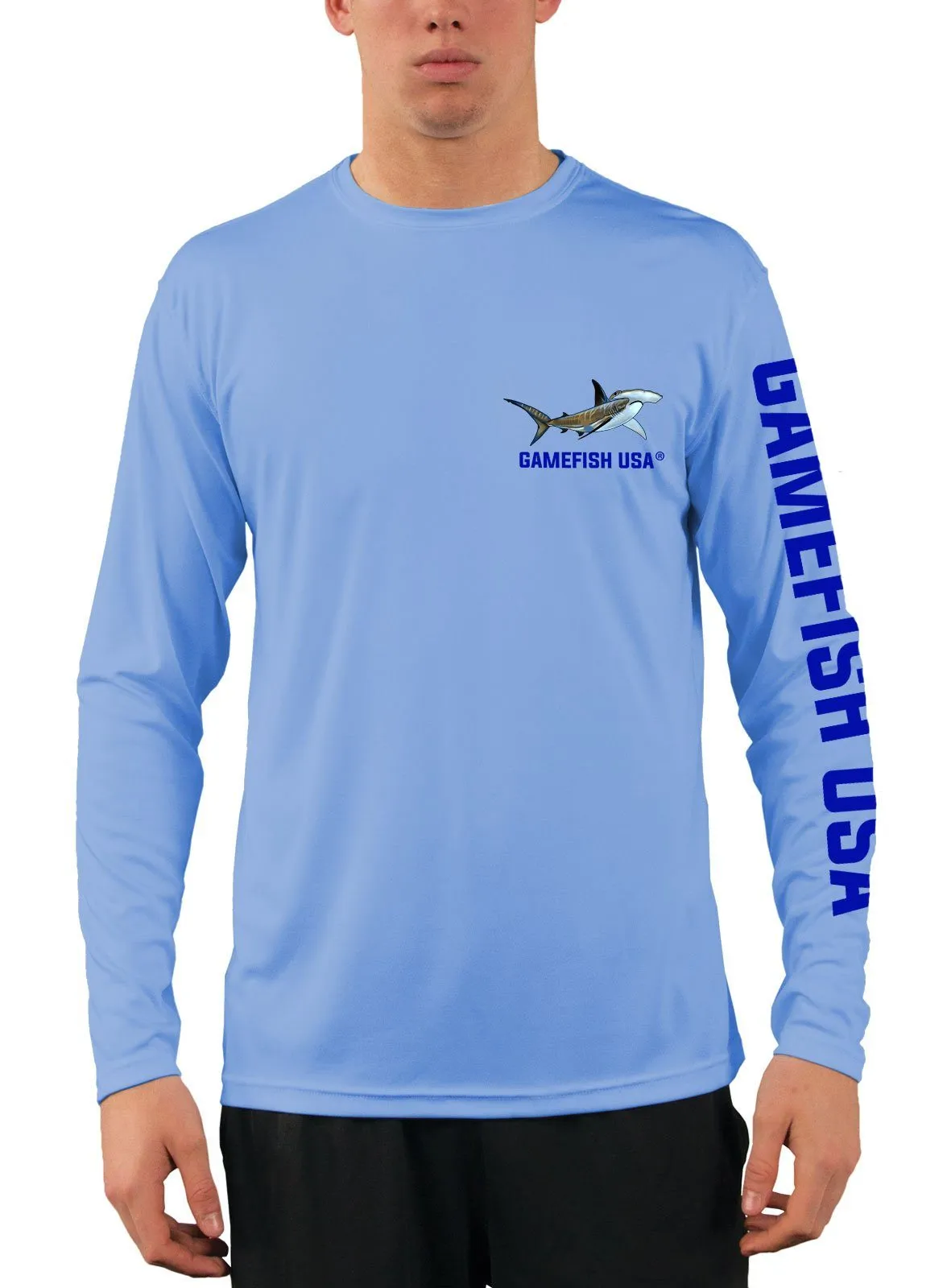 Men's UPF 50 Long Sleeve Microfiber Moisture Wicking Performance Fishing Shirt Sharks