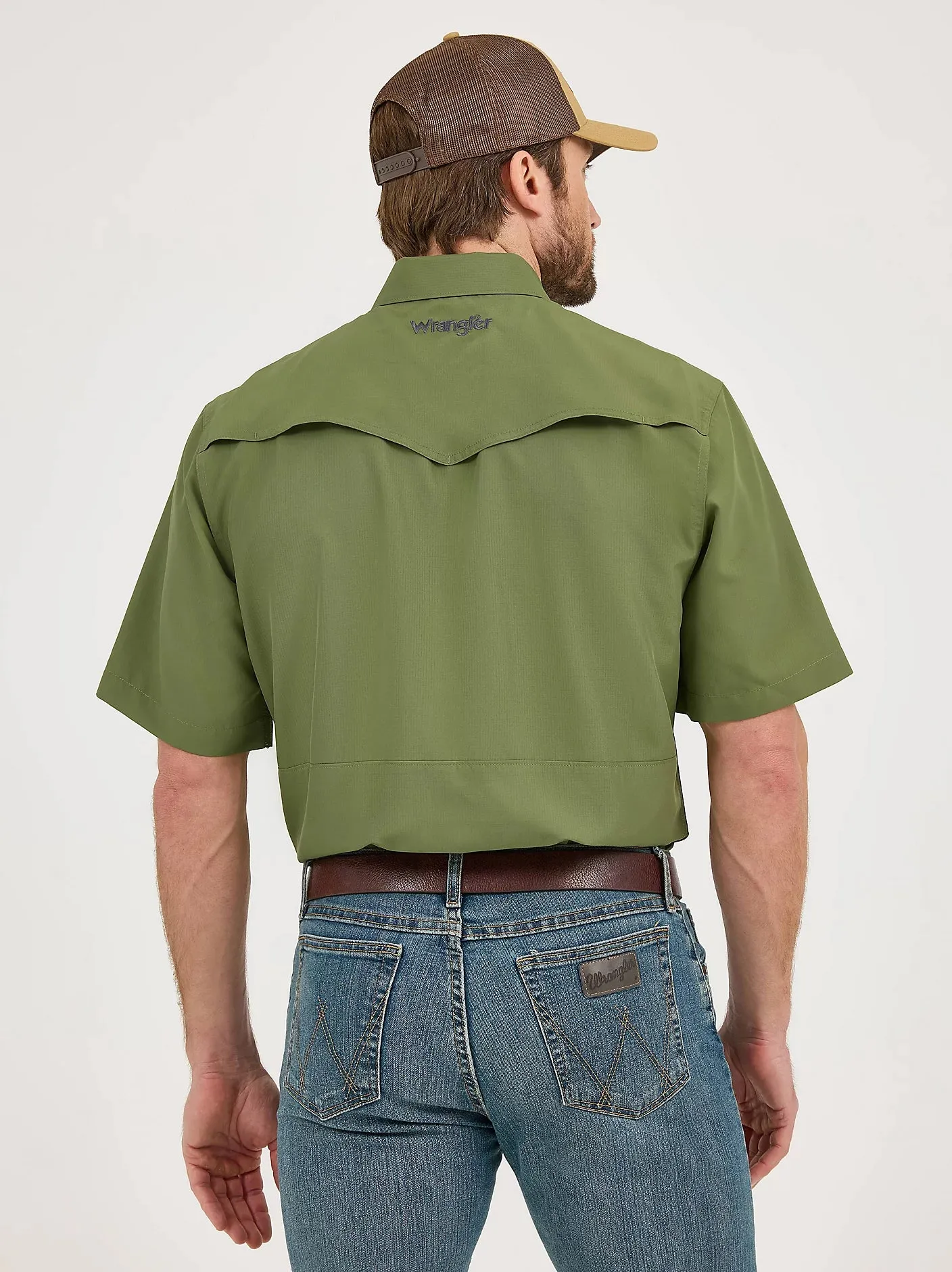 Men's Wrangler Performance Snap Short Sleeve Solid Shirt