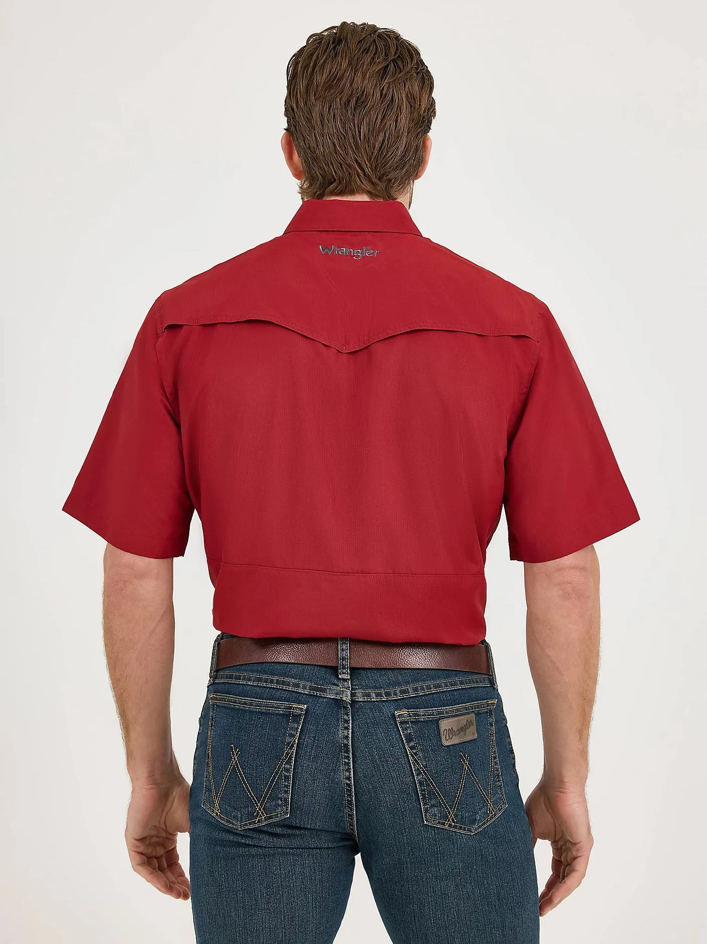 Men's Wrangler Performance Snap Short Sleeve Solid Shirt