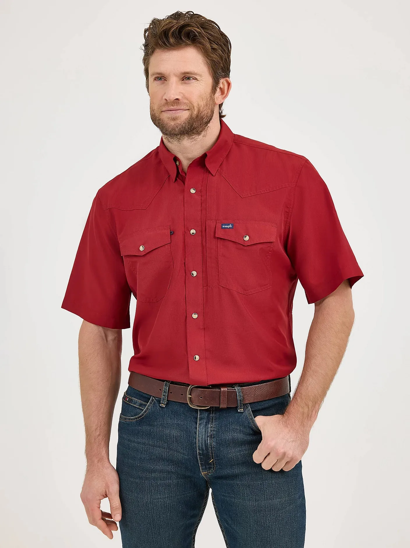 Men's Wrangler Performance Snap Short Sleeve Solid Shirt