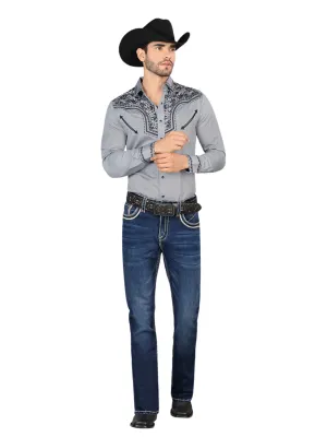 Pantalon Vaquero de Mezclilla Bordado Stretch Boot Cut para Hombre 'Montero' - ID: 4593