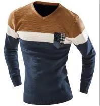 Patchwork Long Sleeve V-Neck Pullover