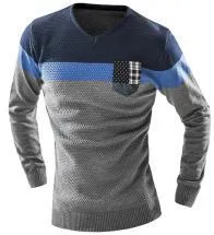 Patchwork Long Sleeve V-Neck Pullover