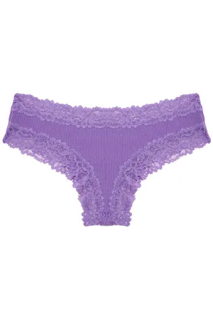 Purple Low-Rise Ribbed Thong