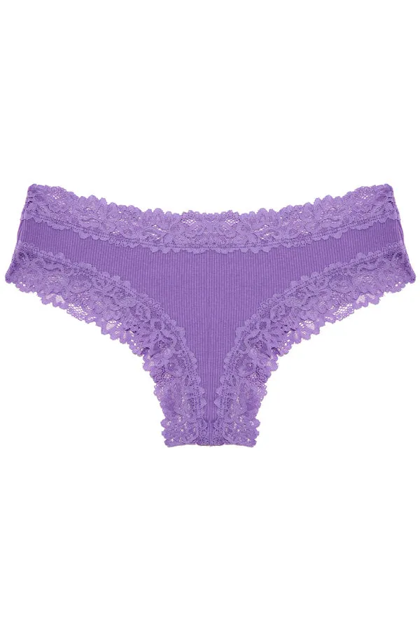 Purple Low-Rise Ribbed Thong