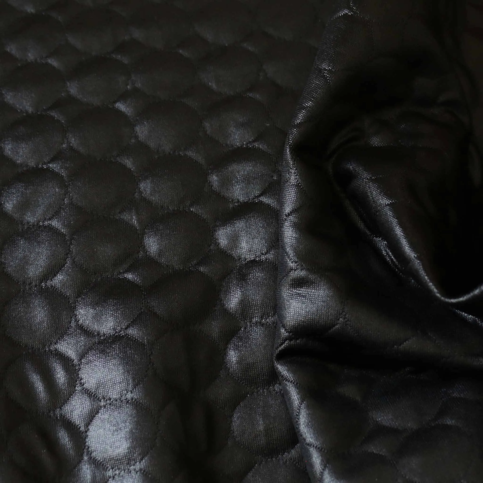 Quilted Jersey Fabric - Black circle