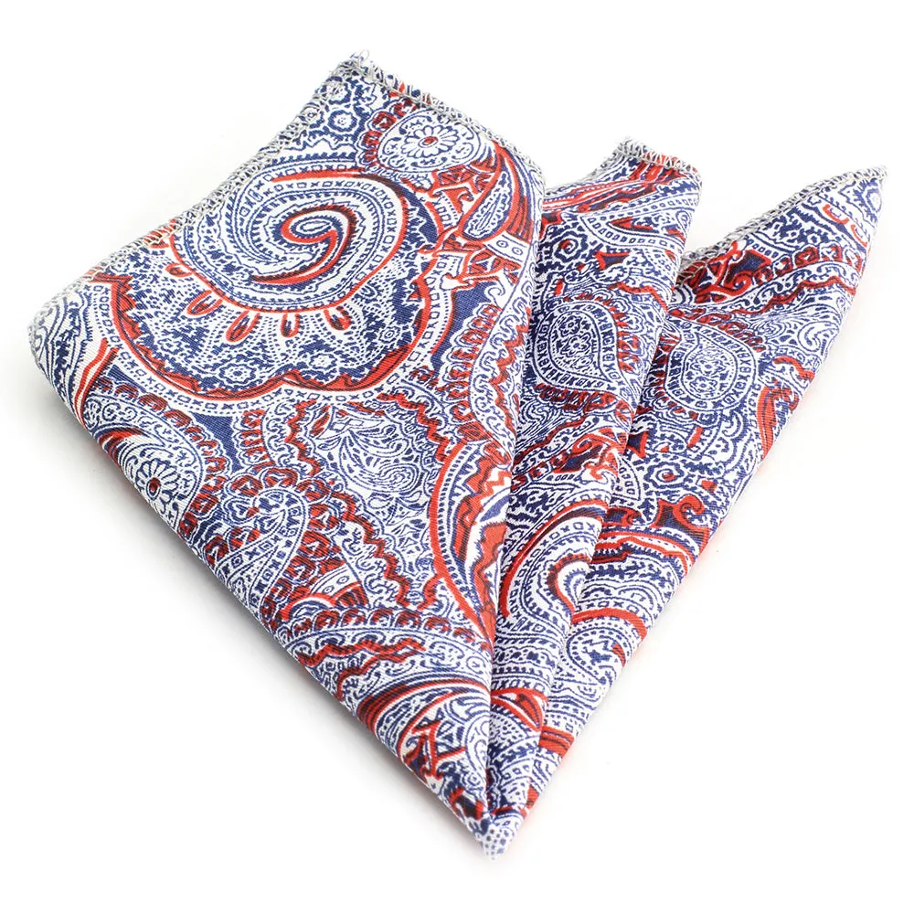 Red White Paisley Mens Pocket Square - Premium Silk Handkerchiefs for Suits