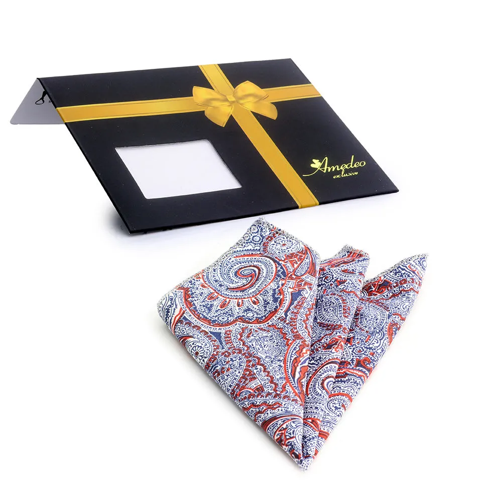 Red White Paisley Mens Pocket Square - Premium Silk Handkerchiefs for Suits