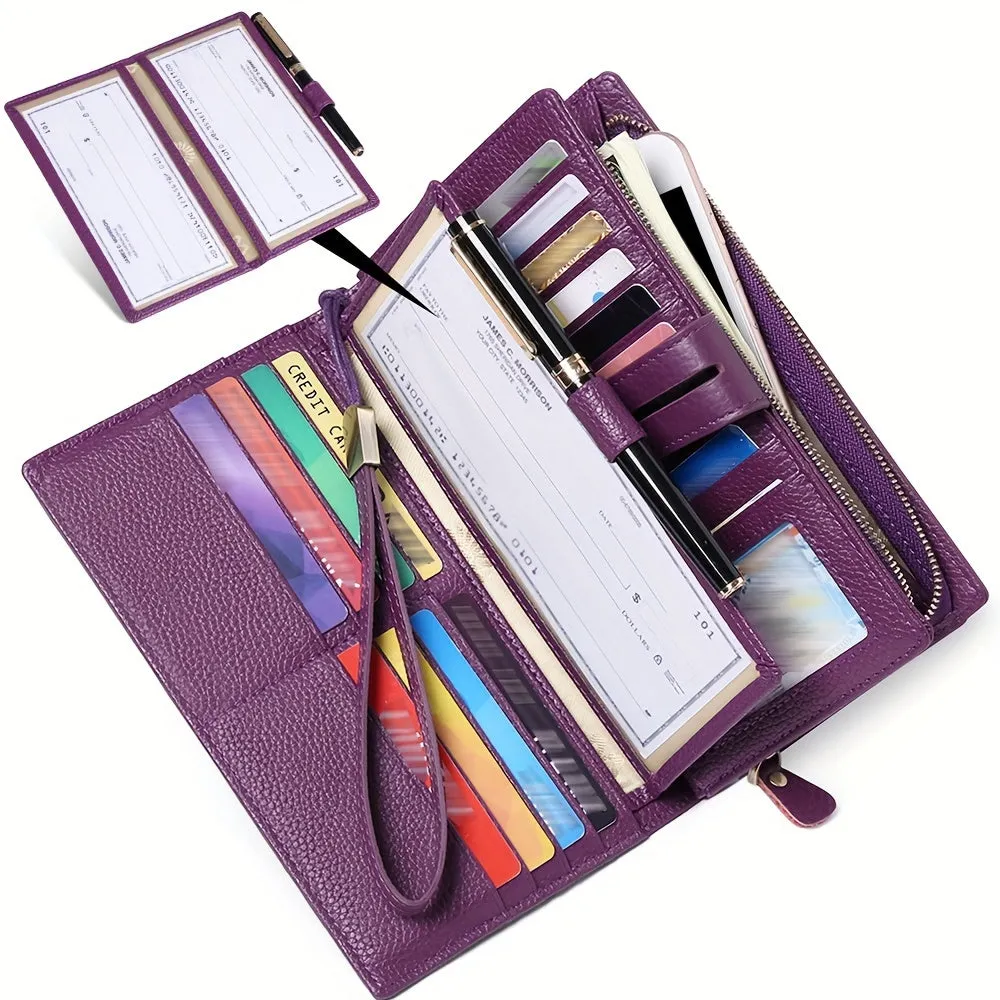 RFID-Safe Chic Leather Trifold Wallet for Women: Large Capacity, Zip Pocket, Wristlet Included, Stylish & Secure