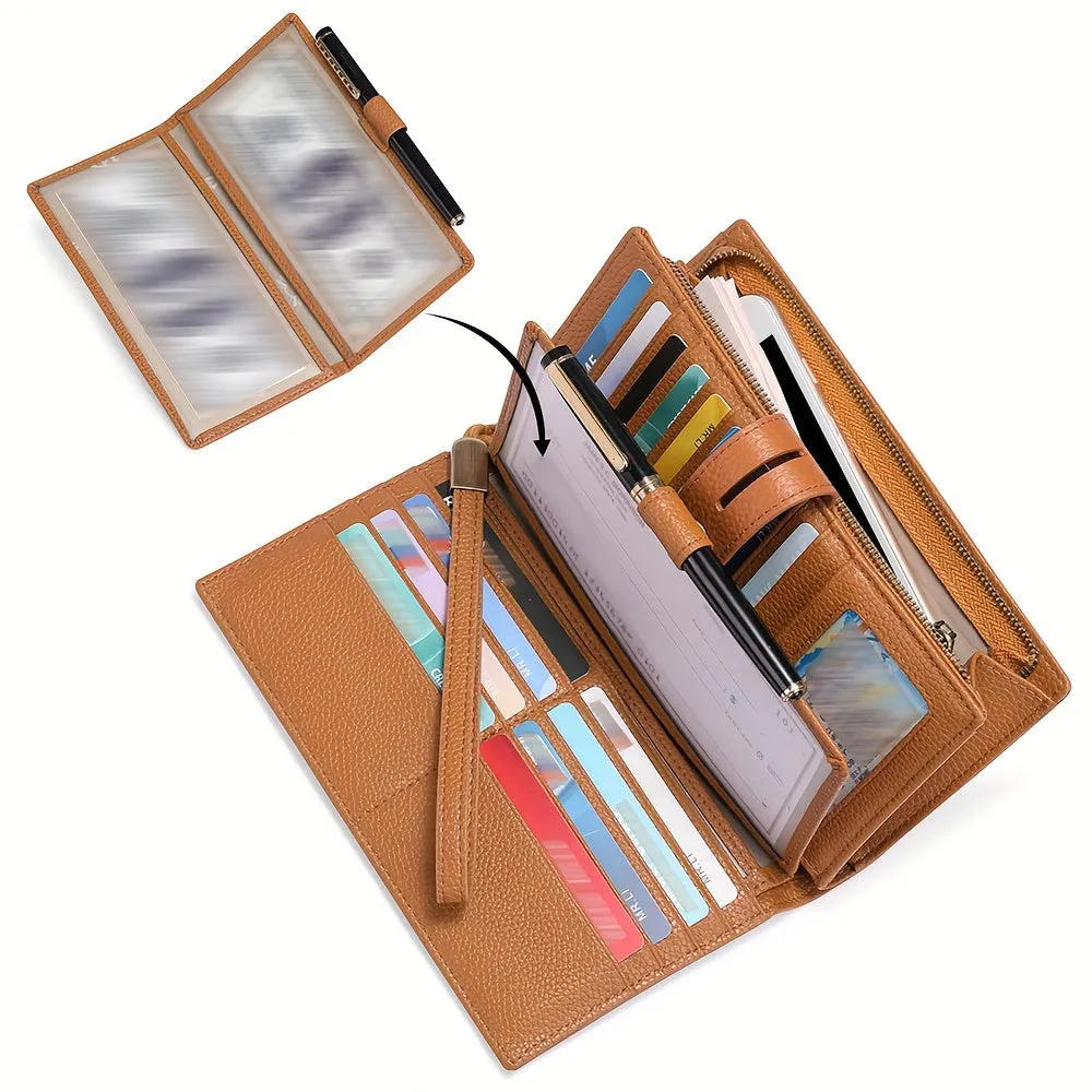 RFID-Safe Chic Leather Trifold Wallet for Women: Large Capacity, Zip Pocket, Wristlet Included, Stylish & Secure
