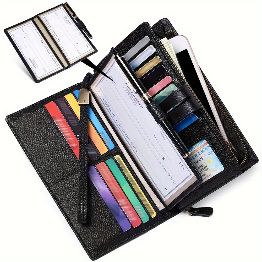 RFID-Safe Chic Leather Trifold Wallet for Women: Large Capacity, Zip Pocket, Wristlet Included, Stylish & Secure