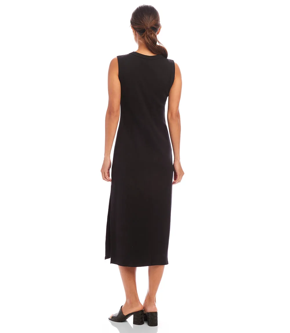 Sleeveless Ribbed V-Neck Midi Column Dress