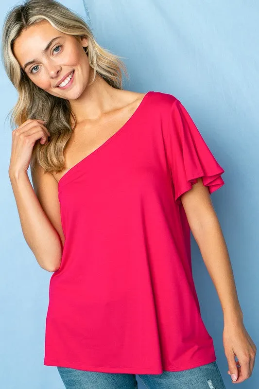 SOLID ONE SHOULDER TOP