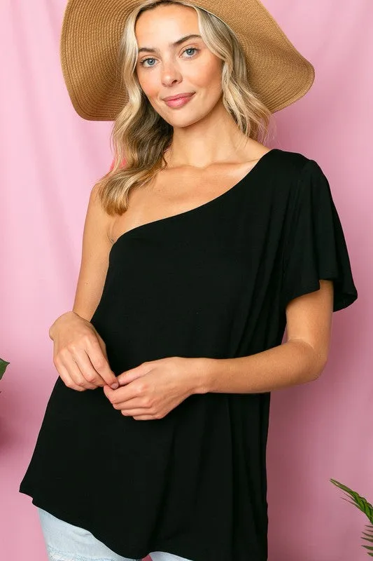 SOLID ONE SHOULDER TOP