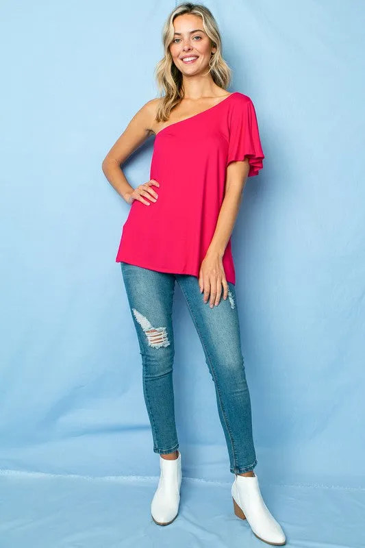 SOLID ONE SHOULDER TOP