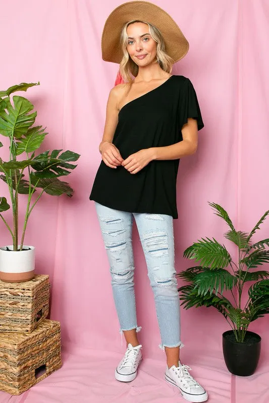 SOLID ONE SHOULDER TOP