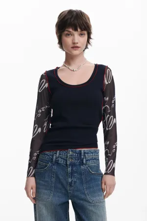 Squiggle Sleeve Black Tee