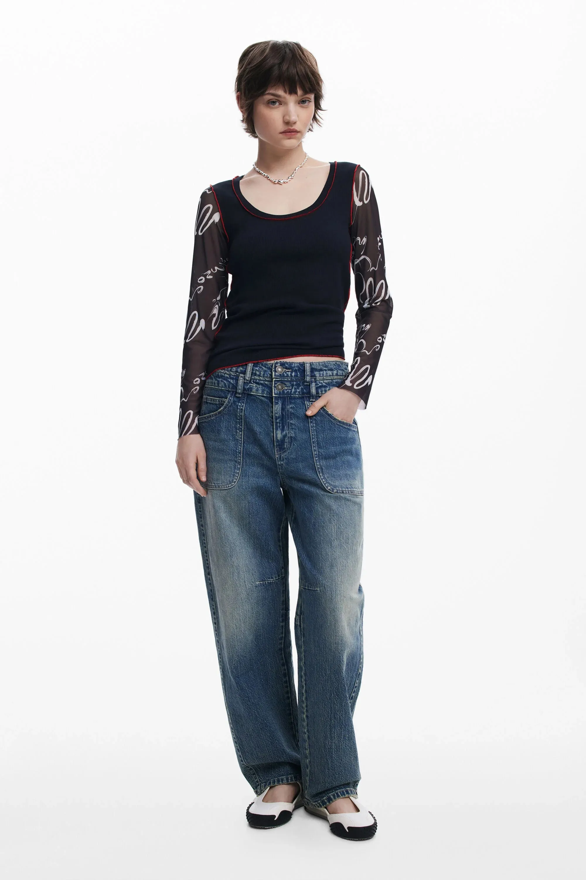 Squiggle Sleeve Black Tee