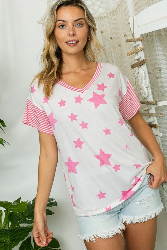 STAR PRINT STRIPE JERSEY BOXY TOP