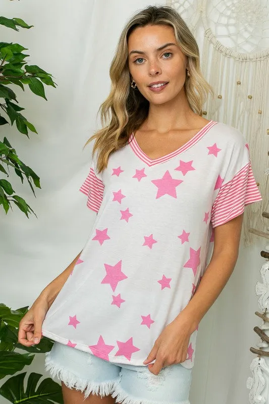 STAR PRINT STRIPE JERSEY BOXY TOP