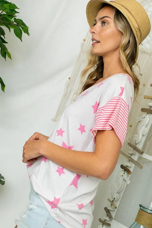 STAR PRINT STRIPE JERSEY BOXY TOP