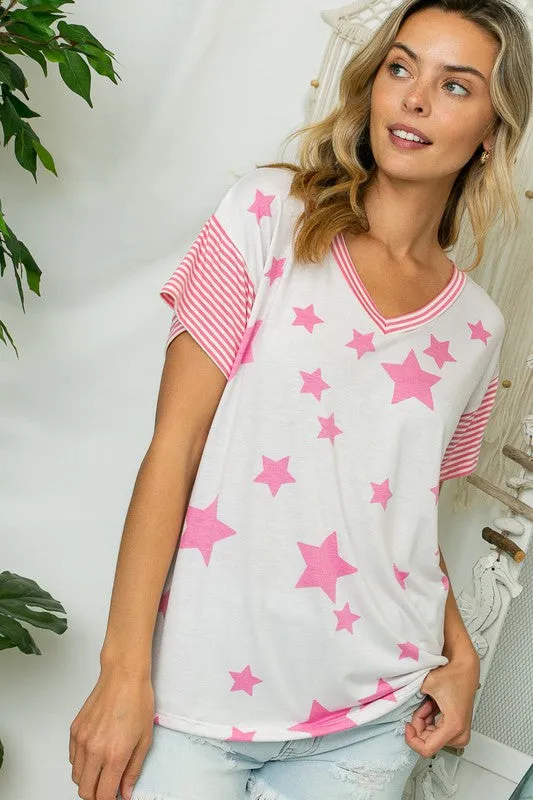 STAR PRINT STRIPE JERSEY BOXY TOP