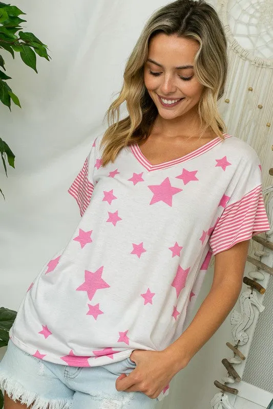 STAR PRINT STRIPE JERSEY BOXY TOP